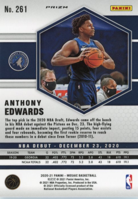 2020/21 Panini Mosaic Anthony Edwards RC #261 - Orange Timberwolves