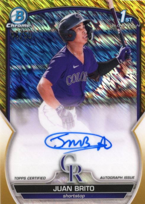 2023 Bowman Chrome Juan Brito 1st #CPA-JBO - #/50 Gold Shimmer Autograph Rockies