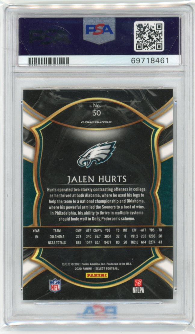 2020 Panini Select Jalen Hurts RC #50 - PSA 10 Eagles