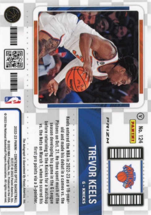 2022/23 Panini Contenders Optic Trevor Keels RC #124 - Silver Autograph Knicks