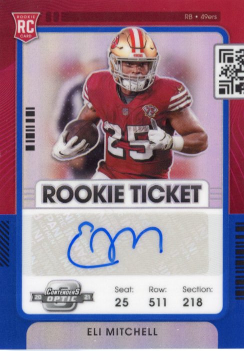 2021 Panini Contenders Optic Eli Mitchell Rookie Ticket RC #206 - Autograph #/99 49ers