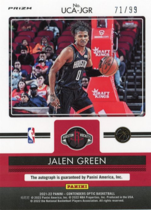 2021/22 Panini Contenders Optic Jalen Green RC #UCA-JGR - #/99 Silver Autograph