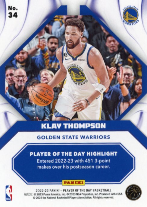 2022/23 Panini Player of the Day Klay Thompson #34 - #/10 Warriors