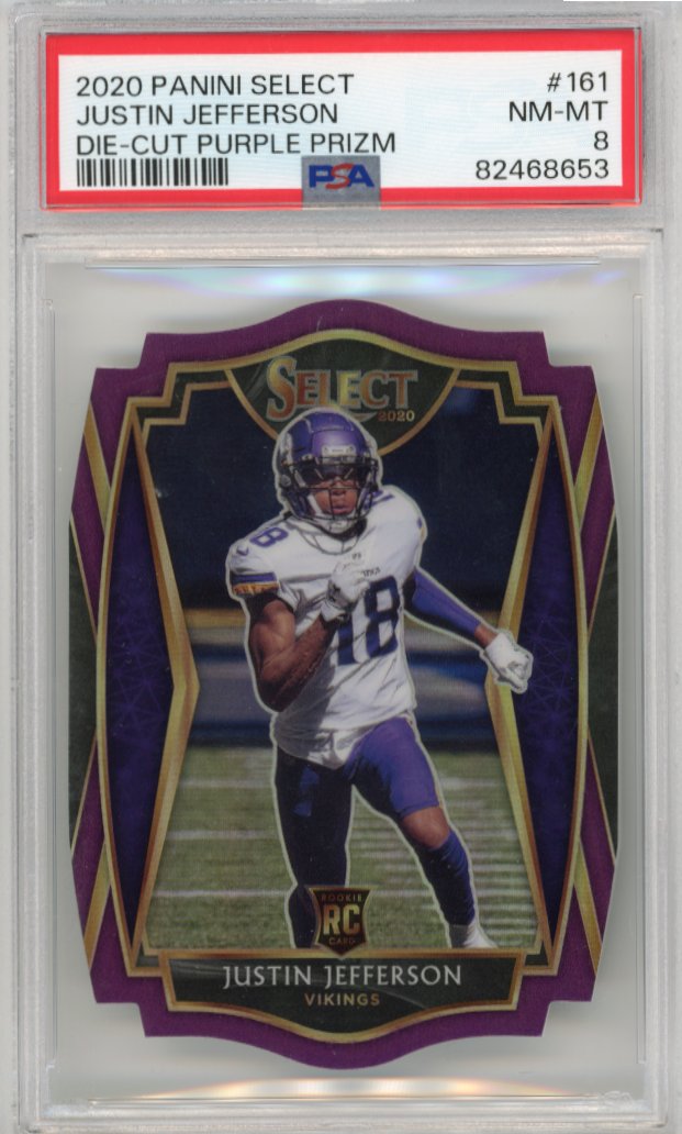 2020 Panini Select Justin Jefferson RC #161 - Die-Cut Purple PSA 8 Vikings