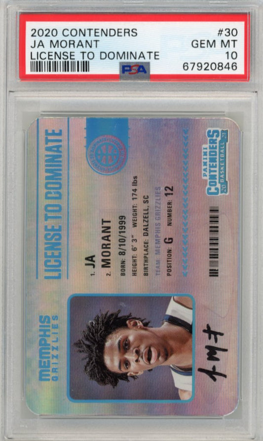 2020/21 Panini Contenders Ja Morant License To Dominate  #30 - PSA 10 Grizzlies