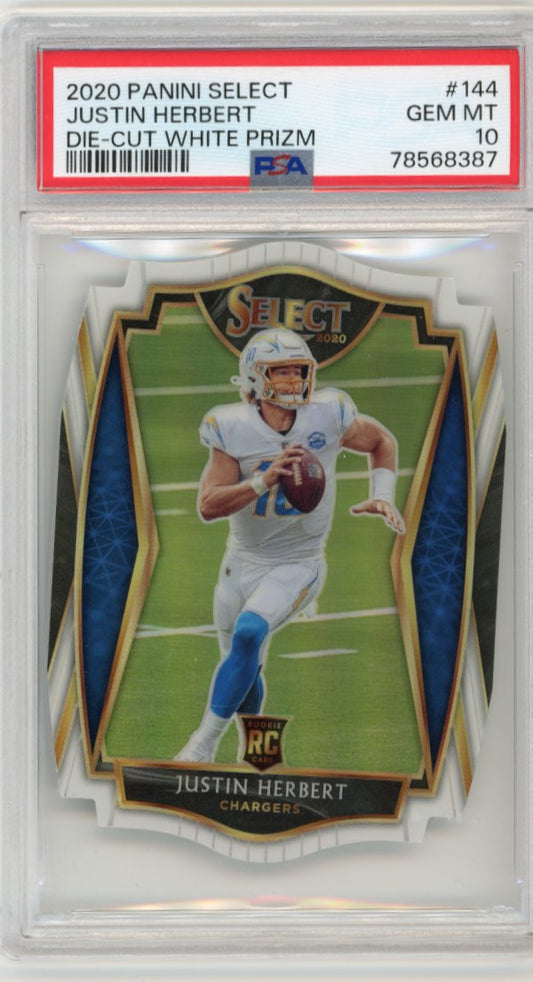 2020 Panini Select Justin Herbert RC #144 - Die-Cut White PSA 10 Chargers