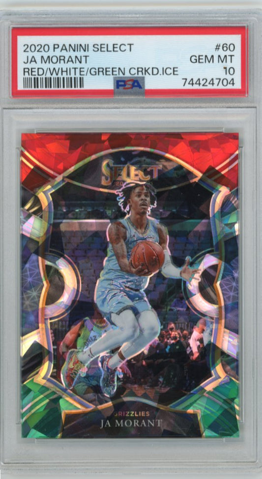 2020 Panini Select Ja Morant #60 - Red/White/Green Cracked Ice PSA 10 Grizzlies