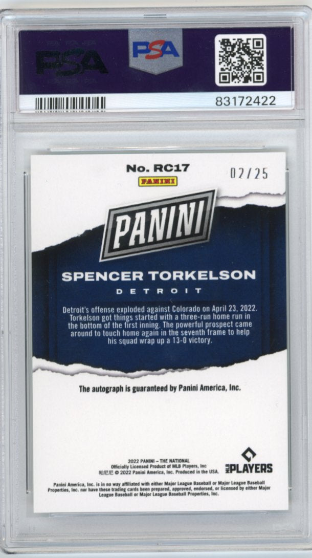 2022 Panini National Spencer Torkelson RC #RC17 - Autograph #/25 PSA 9 Tigers