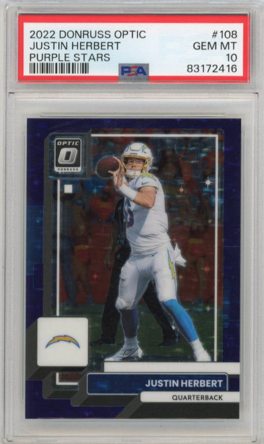 2022 Panini Donruss Optic Justin Herbert #108 - Purple Stars #/15 PSA 10 Chargers