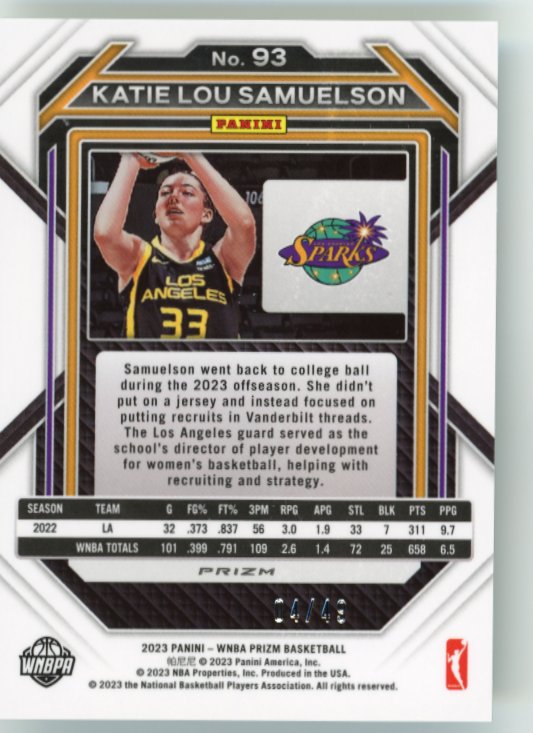 2023 Panini WNBA Prizm Katie Lou  Samuelson #93 - Teal #/49 Sparks