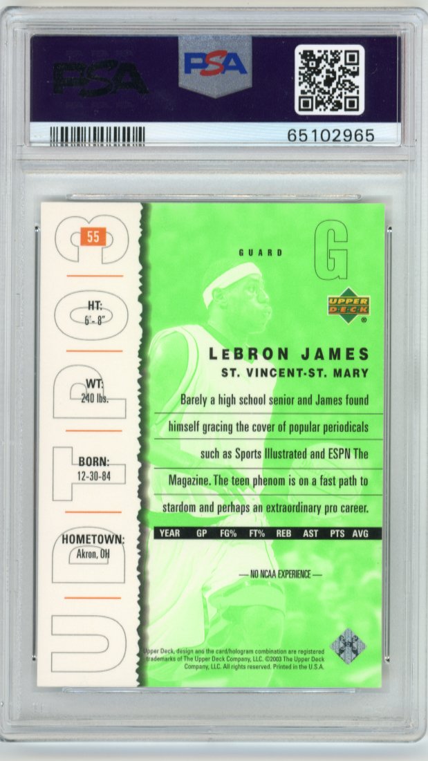 2003 Upper Deck Lebron James Top Prospects #55 - PSA 9 Lakers