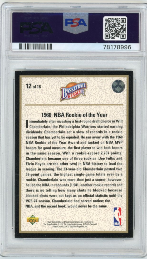 1992 Upper Deck Heroes Wilt Chamberlain Rookie of the Year RC #12 - PSA 5 Warriors