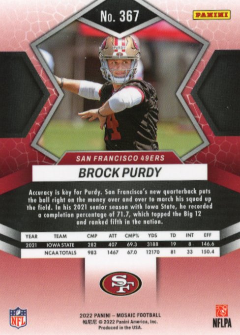 2022 Panini Mosaic Brock Purdy RC #367 49ers