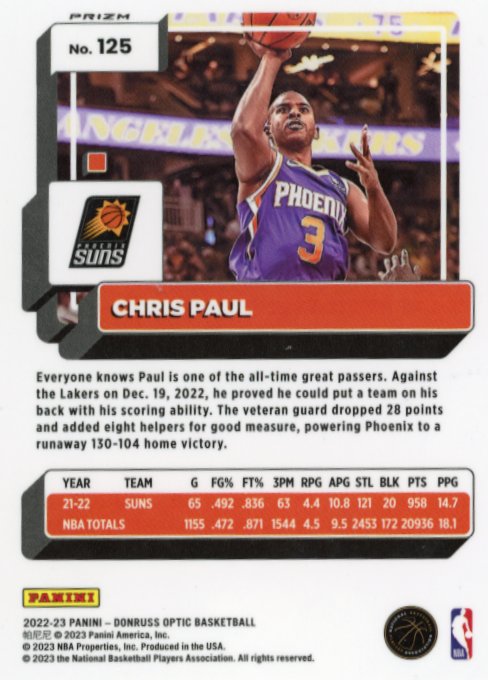 2022/23 Panini Donruss Optic Chris Paul #125 - Photon SP Suns Warriors