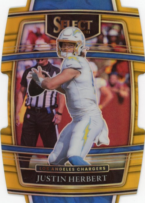 2021 Panini Select Justin Herbert #19 - #/10 Gold Die Cut Chargers