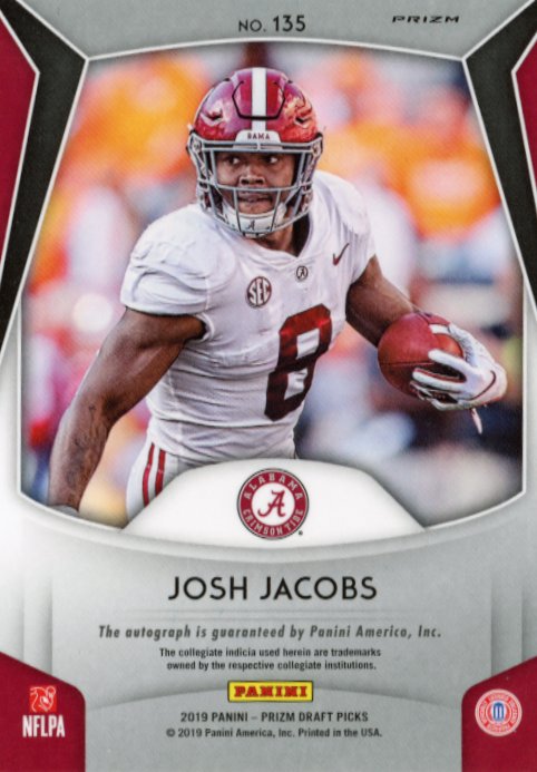 2019 Panini Prizm Draft Picks Josh Jacobs #135 - Silver Autograph Raiders