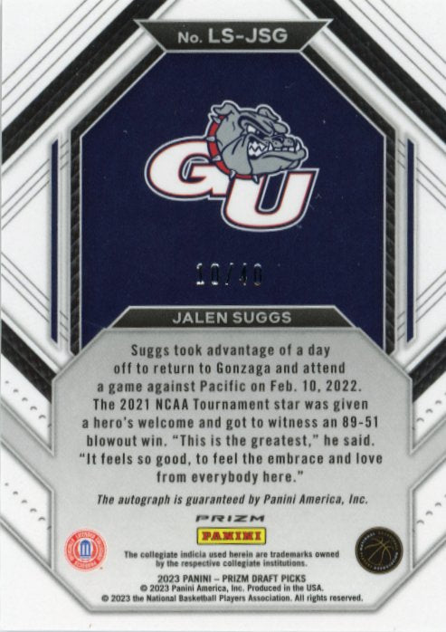 2023 Panini Prizm Draft Picks Jalen Suggs #LS-JSG - #/40 Red Scope Autograph