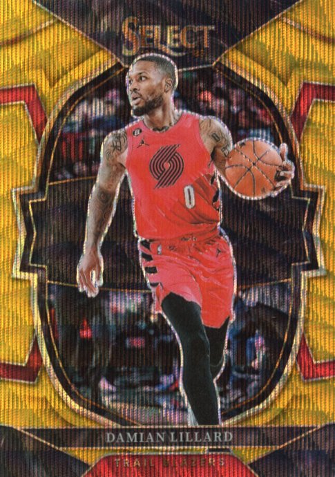 2022/23 Panini Select Damian Lillard #7 - #/10 Gold Wave Trailblazers