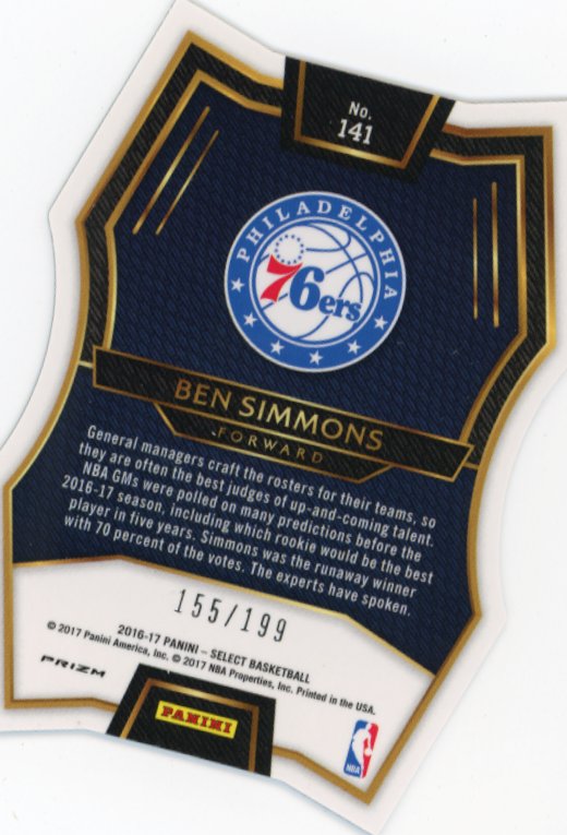 2016/17 Panini Select Ben Simmons RC #141 - #/199 Aqua Die Cut 76ers