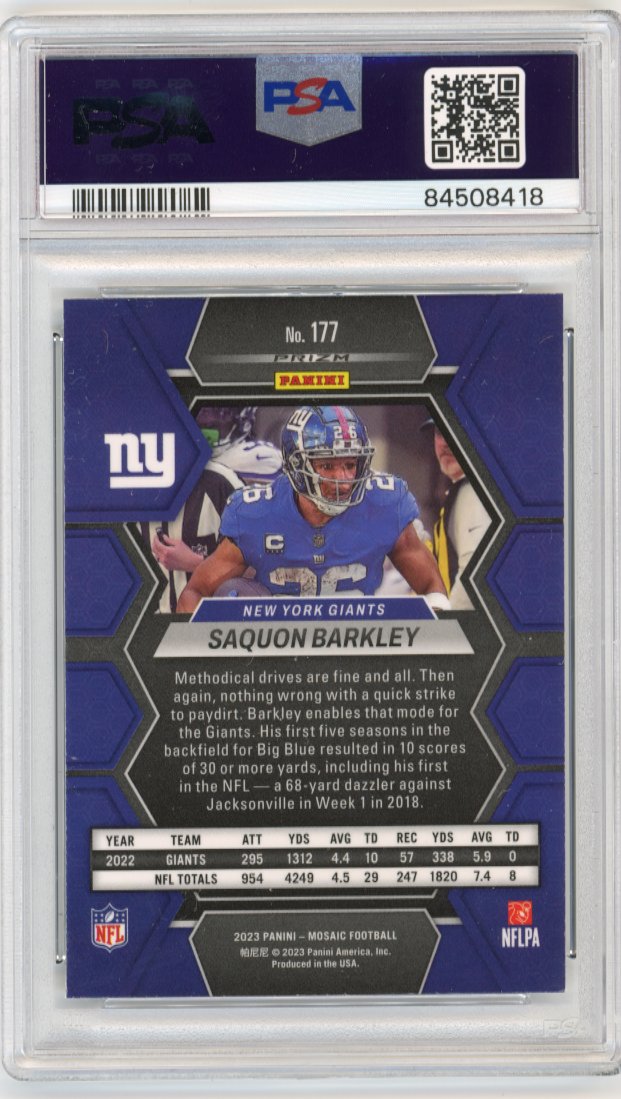 2023 Panini Mosaic Saquon Barkley #177 - White Sparkle PSA 9 Giants