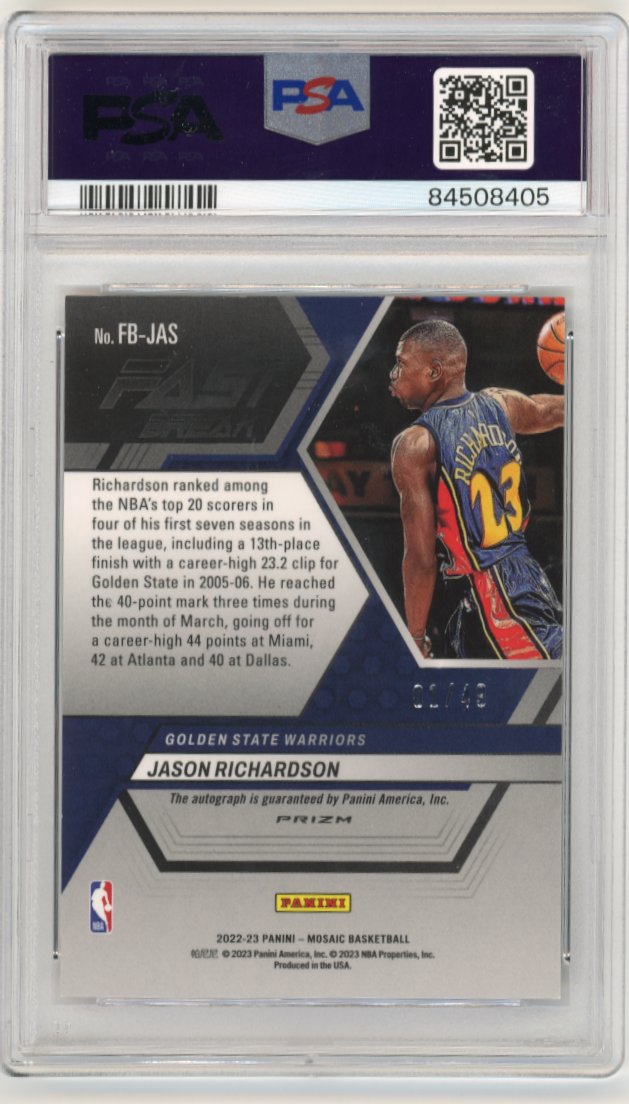 2022/23 Panini Mosaic Jason Richardson #FBJAS - #/49 Fast Break Red Autograph PSA 9 Warriors