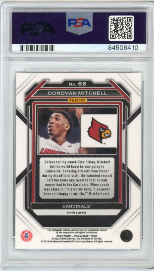 2023 Panini Prizm Draft Picks Donovan Mitchell #66 - Venom PSA 10 Cavaliers