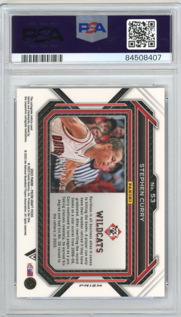 2023 Panini Prizm Draft Picks Stephen Curry #53 - #/149 Variation Purple Ice PSA 10 Warriors