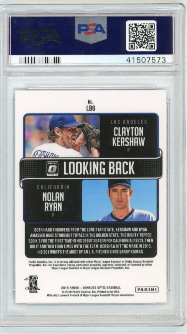 2018 Panini Donruss Optic Clayton Kershaw Nolan Ryan #LB6 - PSA 10