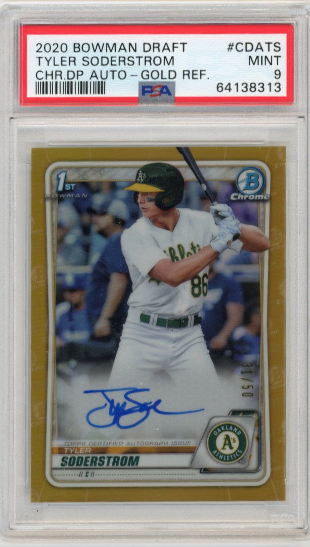 2020 Topps Bowman Chrome Tyler Soderstrom 1st Bowman RC #CDA-TS - Autograph Gold #/50 PSA 9 A's