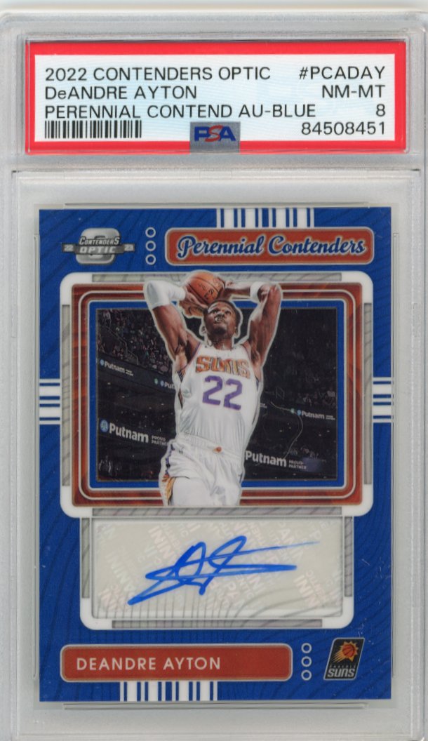 2022 Panini Contenders Optic DeAndre Ayton #PCADAY - #/75 Blue Autograph PSA 8 Suns