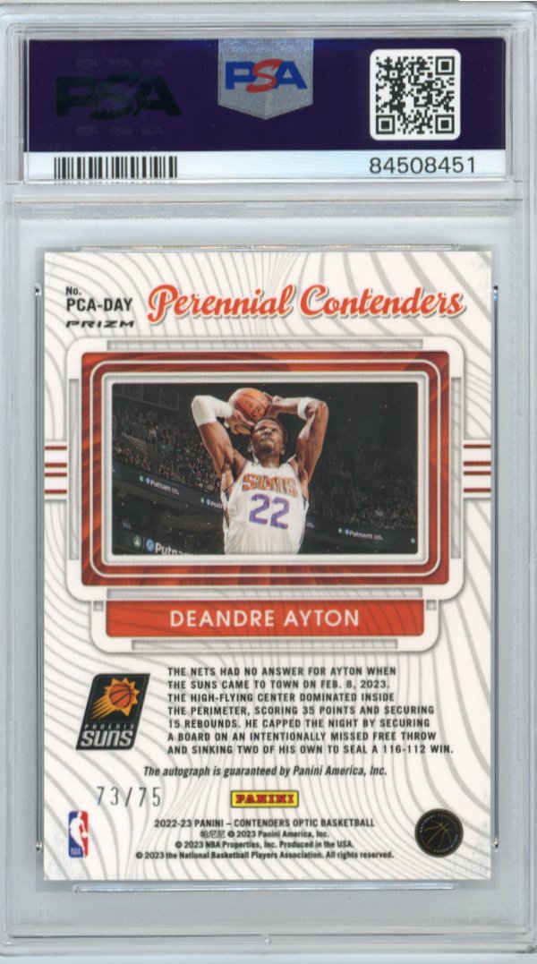 2022 Panini Contenders Optic DeAndre Ayton #PCADAY - #/75 Blue Autograph PSA 8 Suns