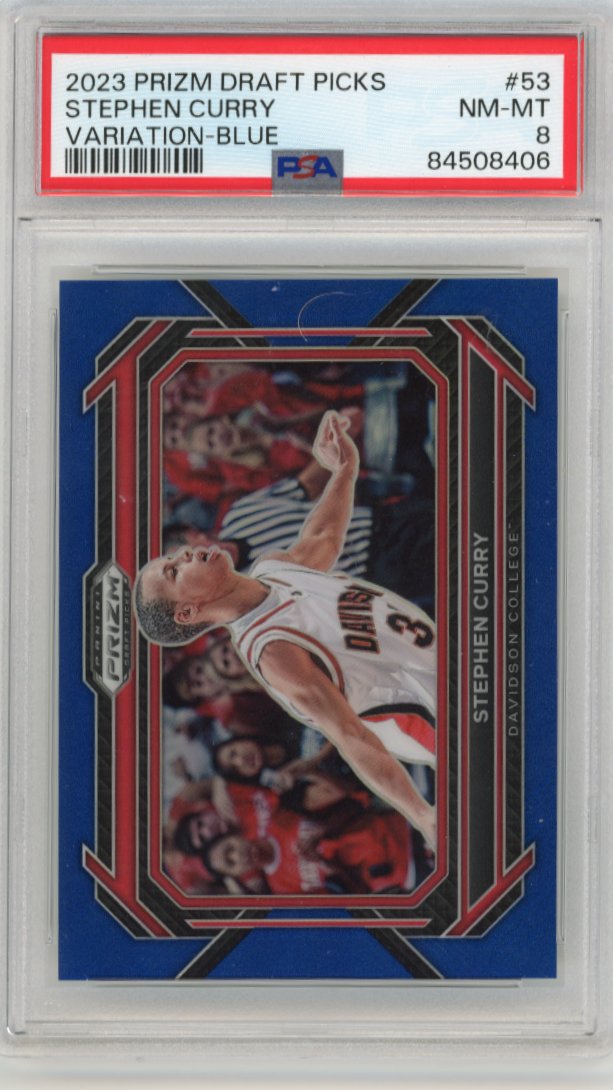 2023/24 Panini Prizm Draft Picks Stephen Curry #53 - #/199 Variation Blue PSA 8 Warriors