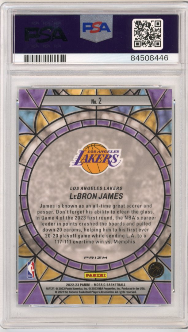 2022/23 Panini Mosaic LeBron James #2 - Stained Glass PSA 9 Lakers