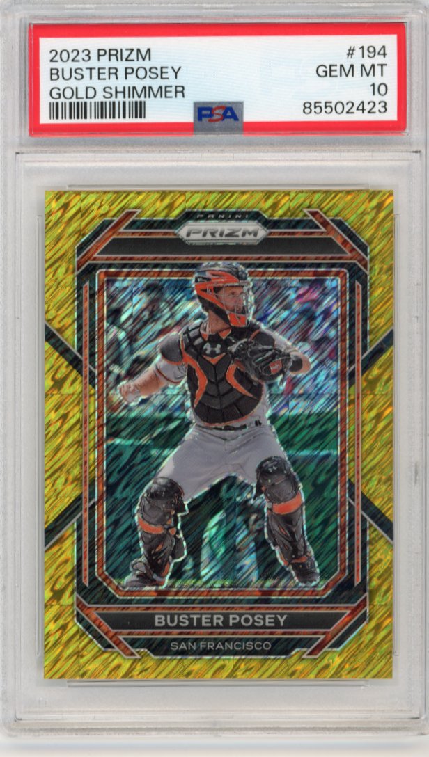 2023 Panini Prizm Buster Posey #194 - #/10 Gold Shimmer PSA 10 Giants