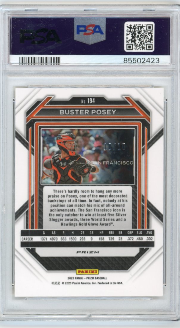 2023 Panini Prizm Buster Posey #194 - #/10 Gold Shimmer PSA 10 Giants