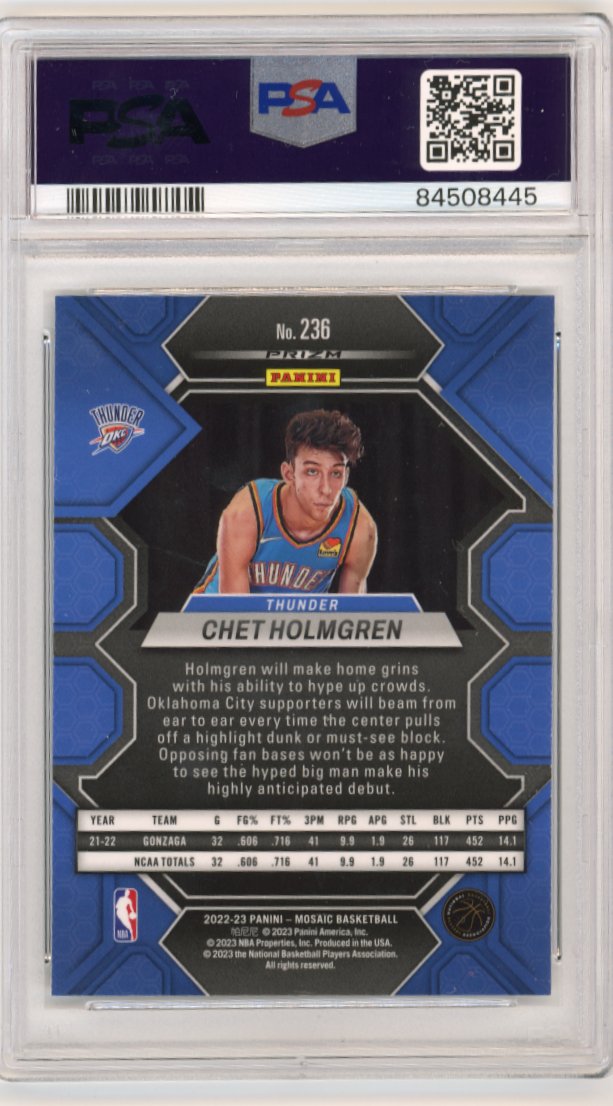 2022 Panini Mosaic Chet Holmgren RC#236 - PSA 8.5 Thunder