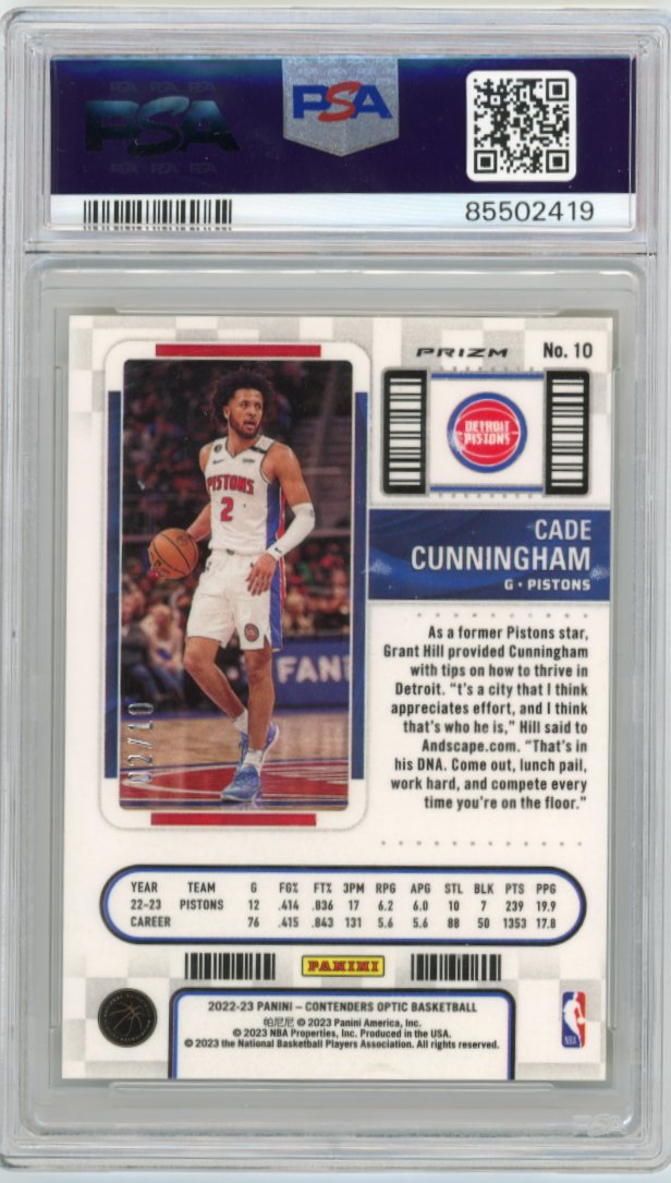 2022 Panini Contenders Optic Cade Cunningham #10 - #/10 Gold PSA 9 Pistons