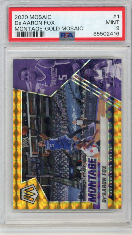 2020 Panini Mosaic De'Aaron Fox #1 - #/10 Gold Montage PSA 9 Kings