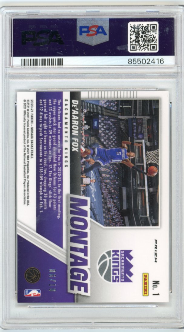 2020 Panini Mosaic De'Aaron Fox #1 - #/10 Gold Montage PSA 9 Kings