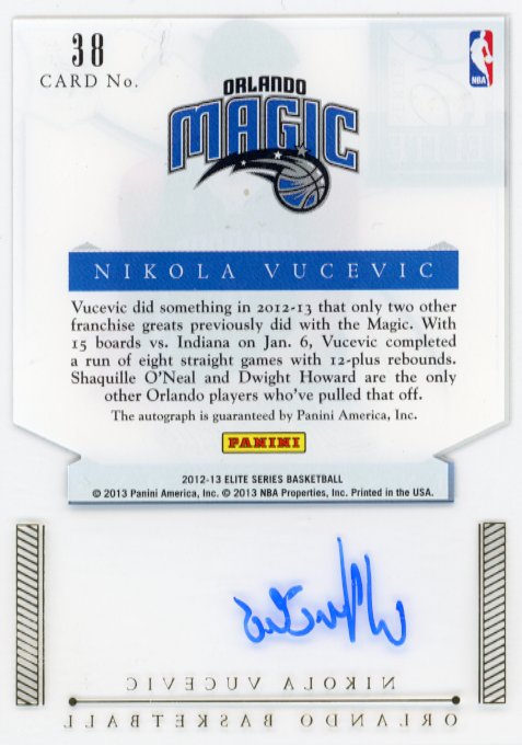 2012/13 Panini Elite Series Nikola Vucevic Rookie Inscriptions RC #38 - Autograph Magic