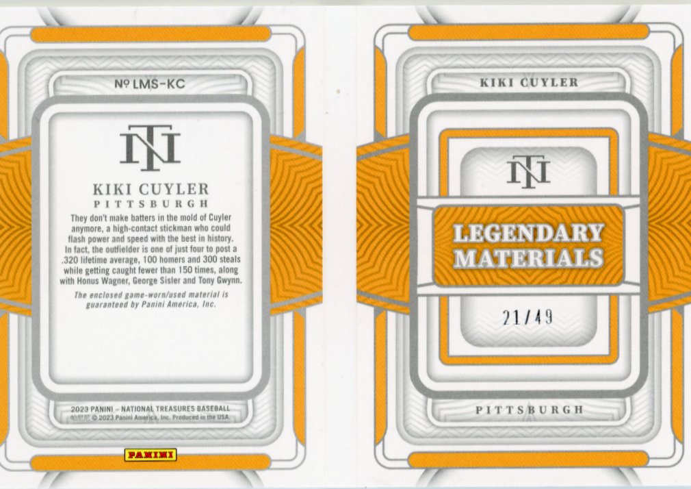 2023 Panini National Treasures Kiki Cuyler Legendary Materials #LMS-KC - Relic #/49 Pirates