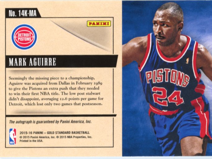 2015/16 Panini Gold Standard Mark Aguirre #14K-MA - #/99 Autograph Pistons