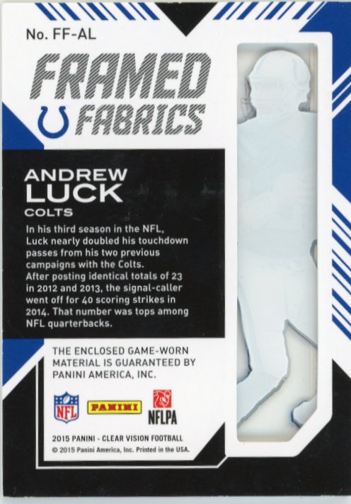 2015 Panini Clear Vision Andrew Luck Framed Fabrics #FF-AL - Relic #/49 Colts