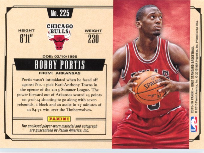 2015/16 Panini Gold Standard Bobby Portis RC #225 - Autograph Relic #/199 Bulls