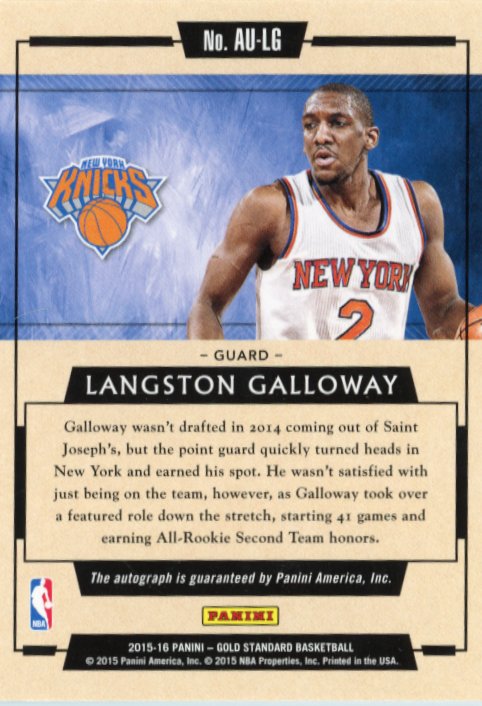 2015/16 Panini Gold Standard Langston Galloway #AU-LG - Autograph #/79 Knicks