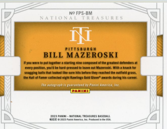 2023 Panini National Treasures Bill Mazeroski Field Pass #FPS-BM - Autograph #/25 Pirates