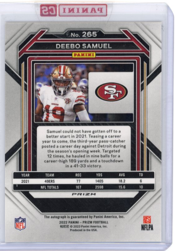 2022 Panini Prizm Deebo Samuel #265 - Silver Autograph 49ers