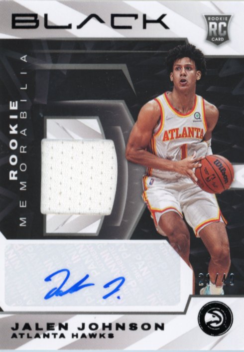 2021/22 Panini Black Jalen Johnson Rookie Memorabilia RC #RMA-JJ - Autograph Relic #/49  Hawks