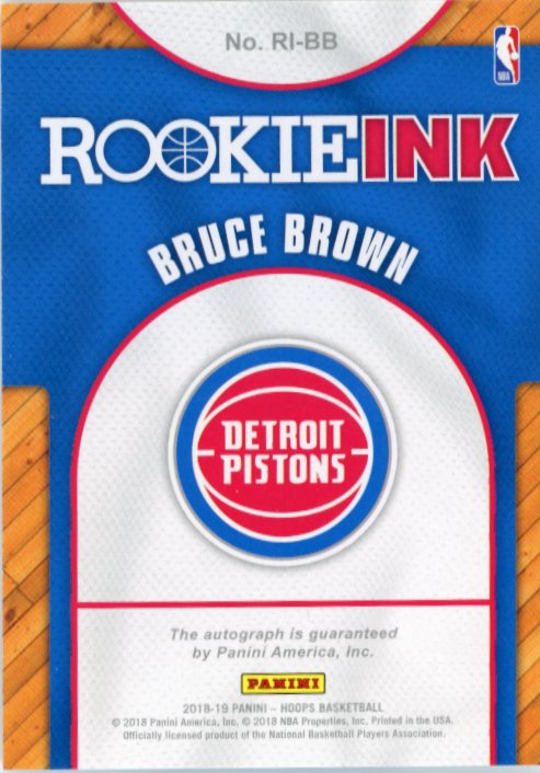 2018/19 Panini NBA Hoops Bruce Brown Rookie Ink RC #RI-BB - Autograph Pistons