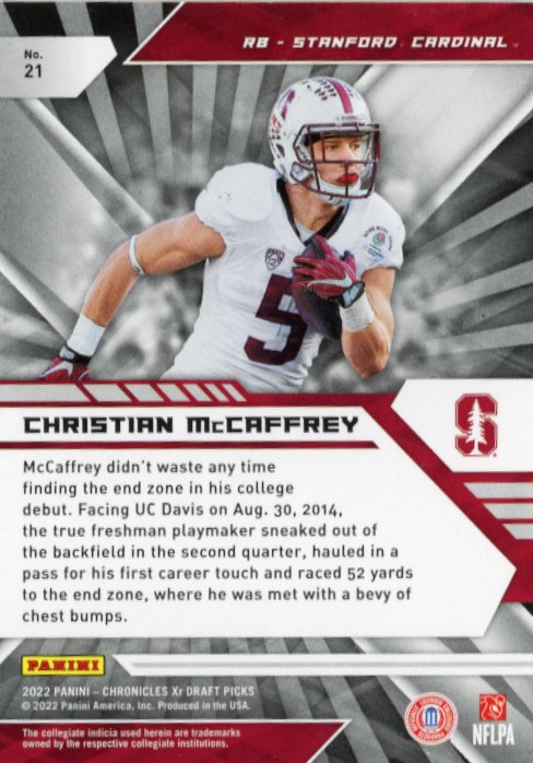 2022 Panini Chronicles XR Christian McCaffrey - #/99 Blue 49ers